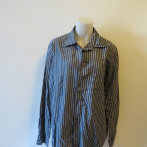 MENS ARMANI JEANS GREY WHITE PINSTRIPE BUTTON DOWN SHIRT US/L* - Picture 2 of 8